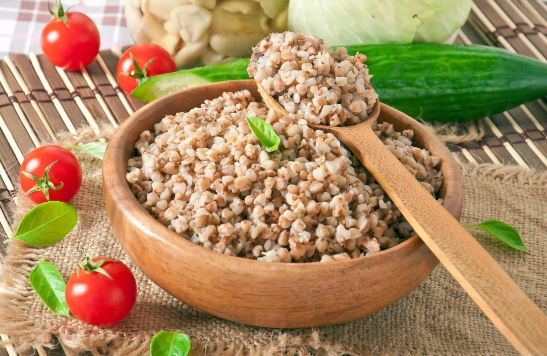 Buckwheat porridge with fresh vegetables on the buckwheat diet menu for weight loss